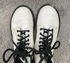 Dr. Martens 1460J Combat Boots Youth Size 2 White Leather Lace Up Side Zip *READ