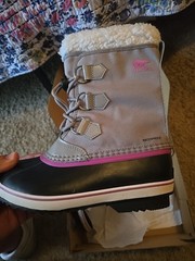 Sorel Yoot Pac Nylon WP Winter Boots In Chrome Grey/Black/Pink Youth Size US 4
