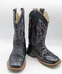 Old West Genuine Black Leather Western Cowboy Boots Children’s Youth Size 11D