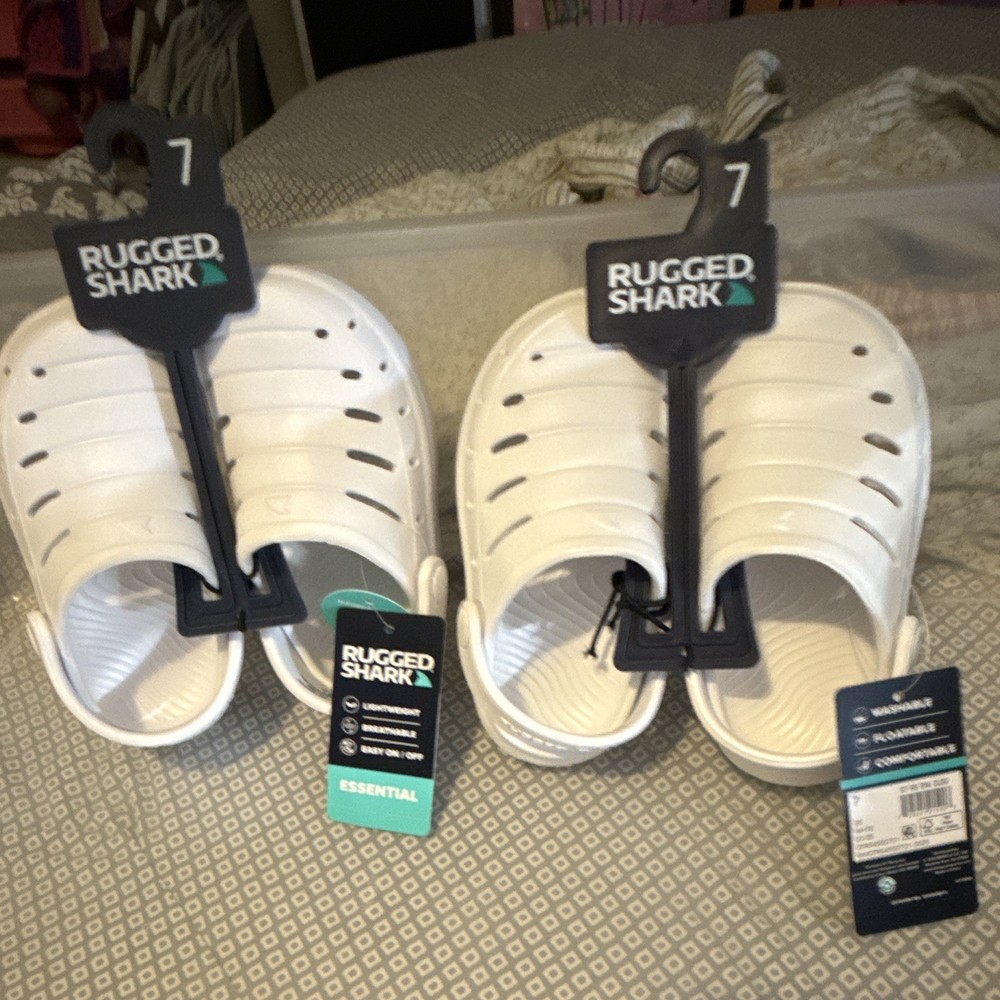 Rugged Shark Essential Unisex Kids White Slide Sandals US 7 Slip-On