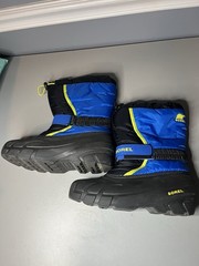 SOREL Flurry Boots Kid’s Size 6 Blue Black Yellow Fleece Snow Waterproof Pull On