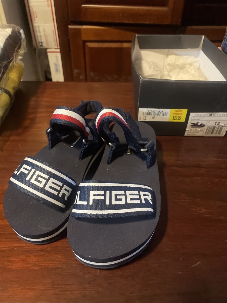 Tommy Hilfiger Beckett Ankle Strap Sandals Navy White Red Kids Size 12