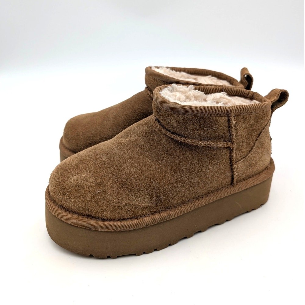 UGG Classic Ultra Mini Platform Boots Round Toe Kids‘ Chestnut Size US1 EU32.5