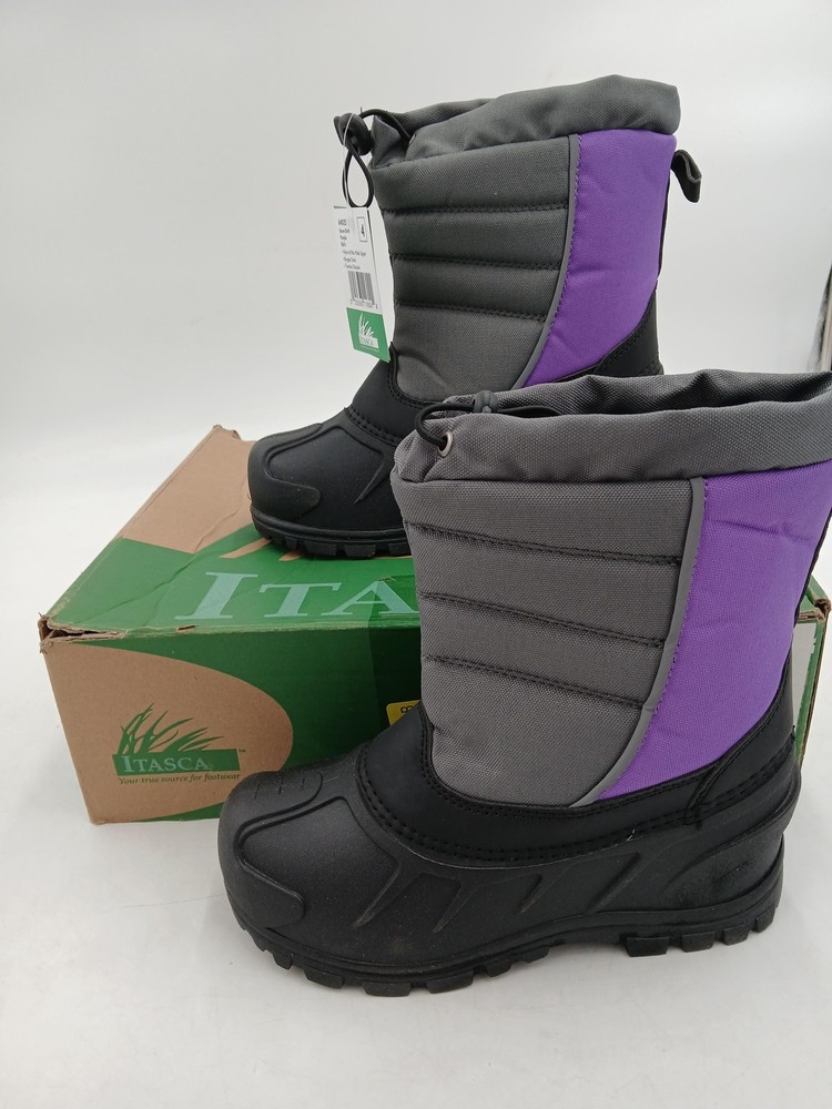Itasca Snow Drift Boots Kids Size 4 Purple Bungee Cinch Winter Snow Mid Calf