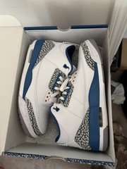 Jordan Air Jordan 3 Unisex Kids US 12 White/Blue/Gray Leather Mid Top