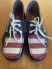 Twisted X Driving Moc Bomber Leather Red/White/Blue American Flag Size 3M/youth