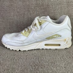 Nike Air Max 90 Kids 6Y White Leather Retro Running Sneakers 307793-111