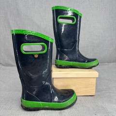 Bogs Kids Rainboot Solid Blue Green Waterproof Rubber Boots Outdoors Size 11