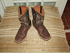 El General Brown Snake Print Leather Square Toe Cowboy Boots Youth sz 13 Mex 20