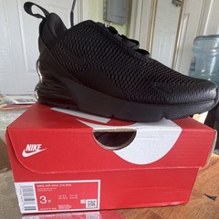 Nike Air Max 270 (PS) Triple Black Mesh Lace-Up Low Top Sneaker 3Y