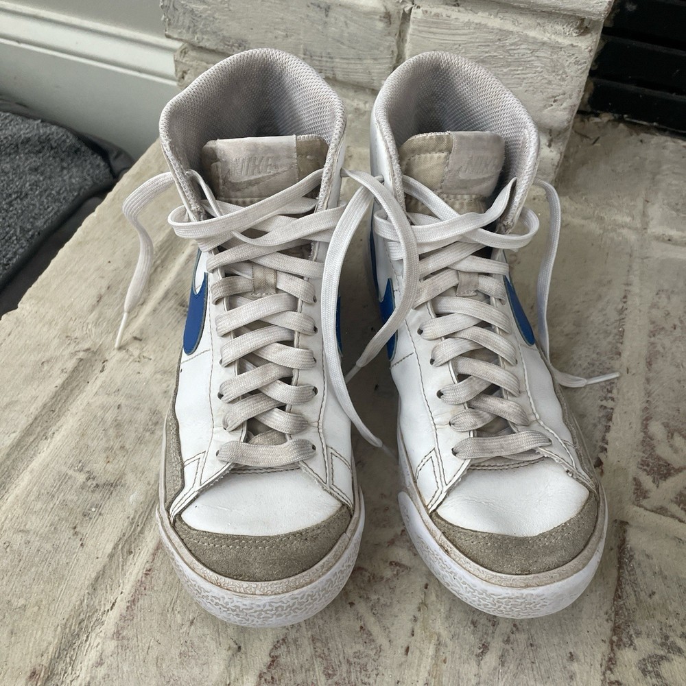 Nike DA4086-113 High Top Sneakers White Blue Gray Leather Unisex Kids 4Y 36