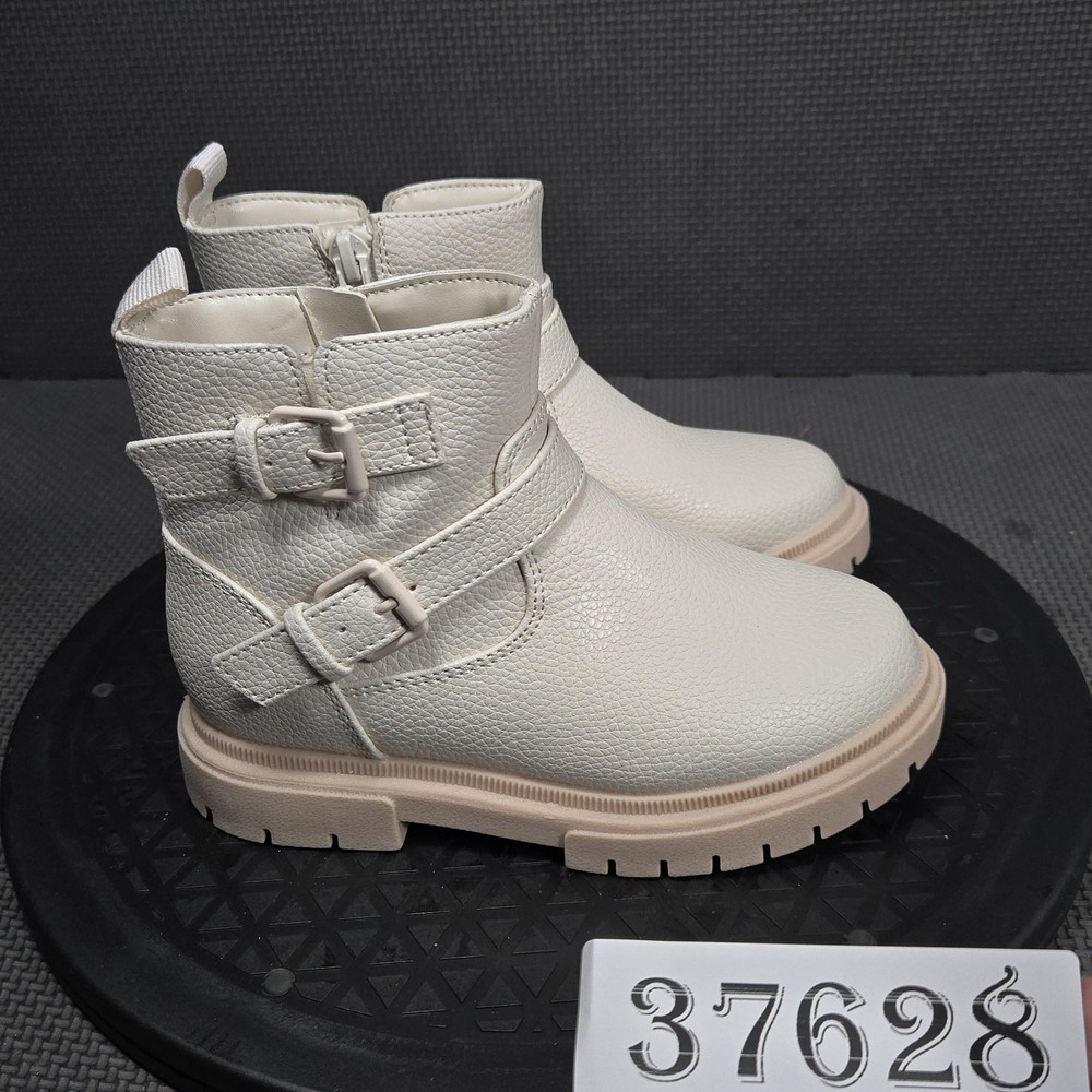 Cat & Jack Boots Kids Size 10 White Biker Ankle Buckle Zip Casual Fall