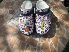 Crocs Classic Clog Kids Pink Leopard Animal Print Clogs Slip On US 10