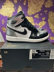 Jordan 1 Retro High Silver Toe Black Athletic Shoes US 12C Pre-School CU0449-001