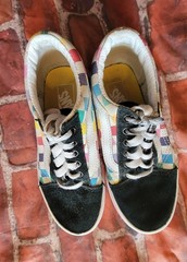 Vans Old Skool Kids Size 13 Rainbow Multi-Color Party Checkered Sneakers