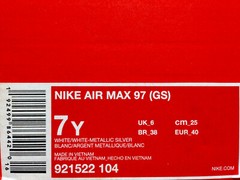 NIKE AIR MAX 97 (GS) WHITE/METALLIC SILVER SIZE 7Y/WOMEN’S 8.5 [921522-104]
