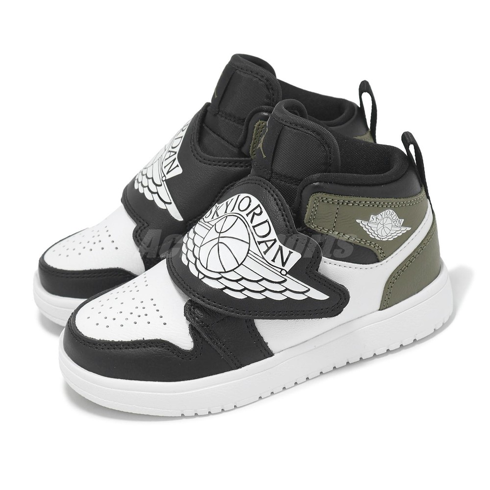 Nike Sky Jordan 1 PS Black Medium Olive White Kids Preschool Casual BQ7197-092