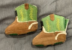 John Deere Infant Baby Leather Brown Green Western Boots Size 2 infant JD0016
