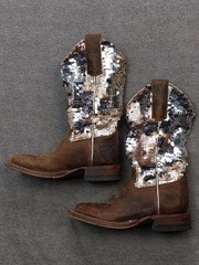 Macie Bean Boots youth kids 10 Brown Gold Sequin Western Cowgirl MK9153