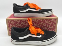 Vans Old Skool Low-Top Canvas Sneakers Black/White W/ Orange Ribbon Laces Youth