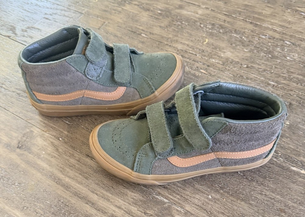 Vans Old Skool Kids Mid Top Shoes Size 13.5 Camo Green & Brown Great Condition!