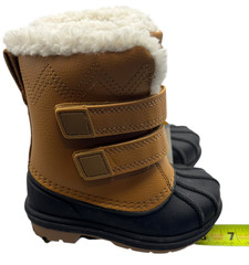 Cat & Jack Hook & Loop Faux Fur Waterproof Duck Boots Tan Black Size 6 T New