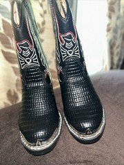 New Durango Kids Natural Lizard Print Western Boots Sz 6D USA Silver Toe Black