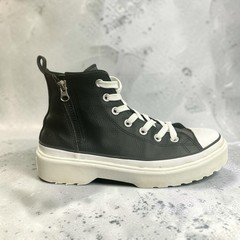 Converse Lugged Lift Platform Black Leather Zip Sneakers Youth Size 6.5