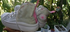 Converse All Star Unisex Kids High Top Sneakers Silver Glitter Pink Lace Up 12.5