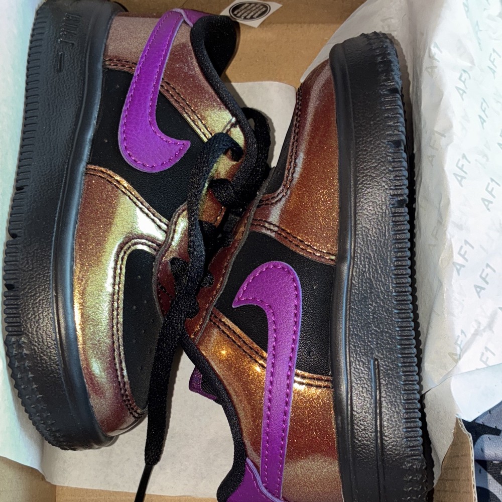Nike Air Force 1 Force 1 Unisex Kids Low Top Leather Lace-Up Black Bronze