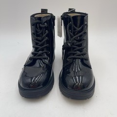 Old Navy Combat Boots Kids Size 3Y Black Patent Lace Up Zip Ankle Glitter