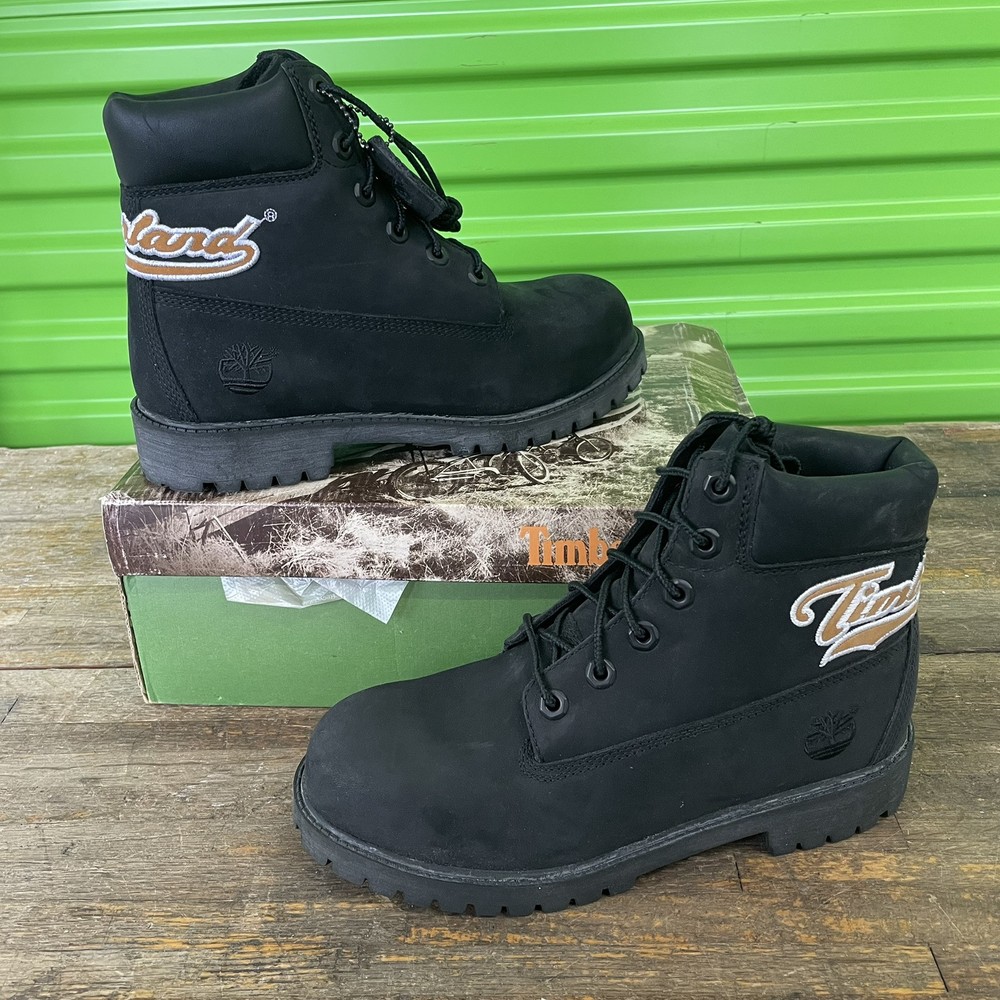 Vintage Timberland 6in Classic Noir Black Size 6 Youth Y2K Spell Out Graffiti