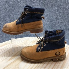 Timberland Boots Youth 1.5M Script Roll Top Combat Brown Leather Ankle Top 29756