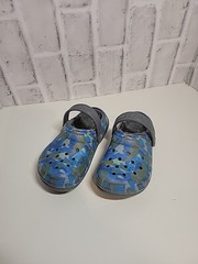 Crocs Camo Slip On Clog With Strap Lined Blue Green Grey Childs 10 Unisex