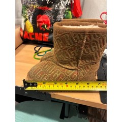 UGG Australia Classic Short Rainbow Logo Embroidered Chestnut Suede Boots Kids