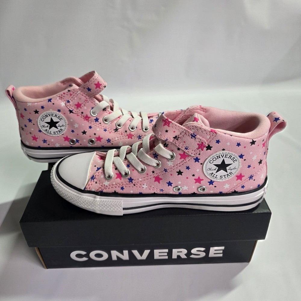 Kids Converse All Stars Sneaker Size 2Y Malden Street 1V Mid Sunrise Pink &White