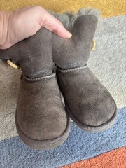 UGG Kids Bailey Button Gray Suede Leather Sheepskin Fur Lined Boot Toddler Sz 8