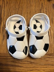 Crocs Classic Soccer Ball Clogs White Black Youth Kids Size J1 Slip On Shoes