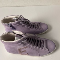 Sam Elderman Trendy Suede Glitter Sneakers, Size 4M, Color Lavender