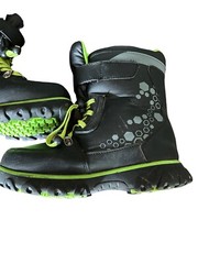 Wonder Nation Unisex Boots Size 3, Black/ Green/Gray, Strap and Tie Closer