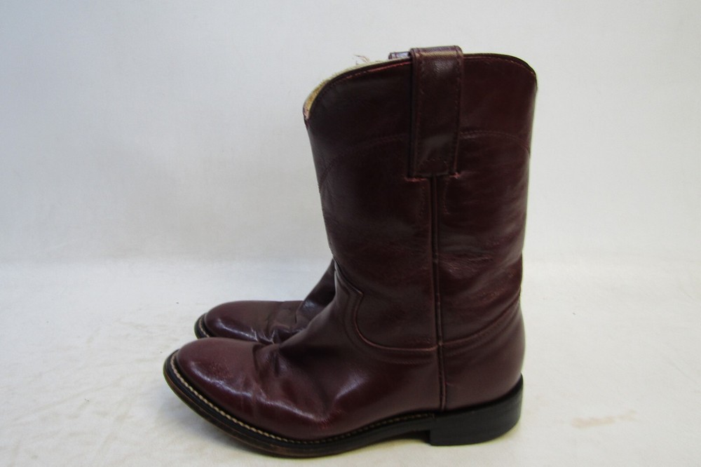 Justin Youth Size 2.5 D Burgundy Leather Cowboy Western Roper Boots