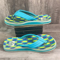 Reef Kids Ahi Flip Flops Teal Lime Surfboard Print Sandals Size 1 US 32 EUR