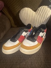 Black, Red, Yellow, Blue Nike Air Force 1’s. Youth Size 6. Missing Laces.