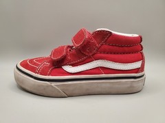 Vans Sk8-Mid Reissue V Kids Red White Canvas Suede Hook & Loop Sneakers US 10.5