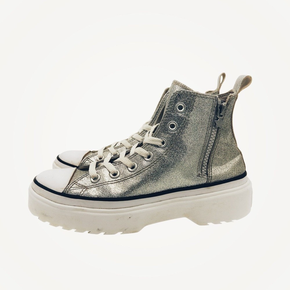 Converse Sneakers Youth Size 5.5 Chuck Taylor Hi Top Lug Silver Glitter Glam