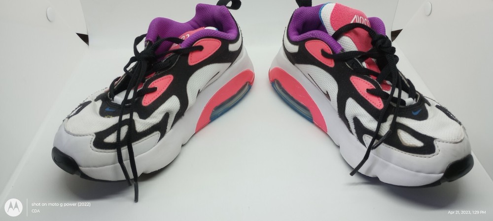 Nike Air Max 200 PS White Black Hyper Pink Purple Kids Girls Size 2