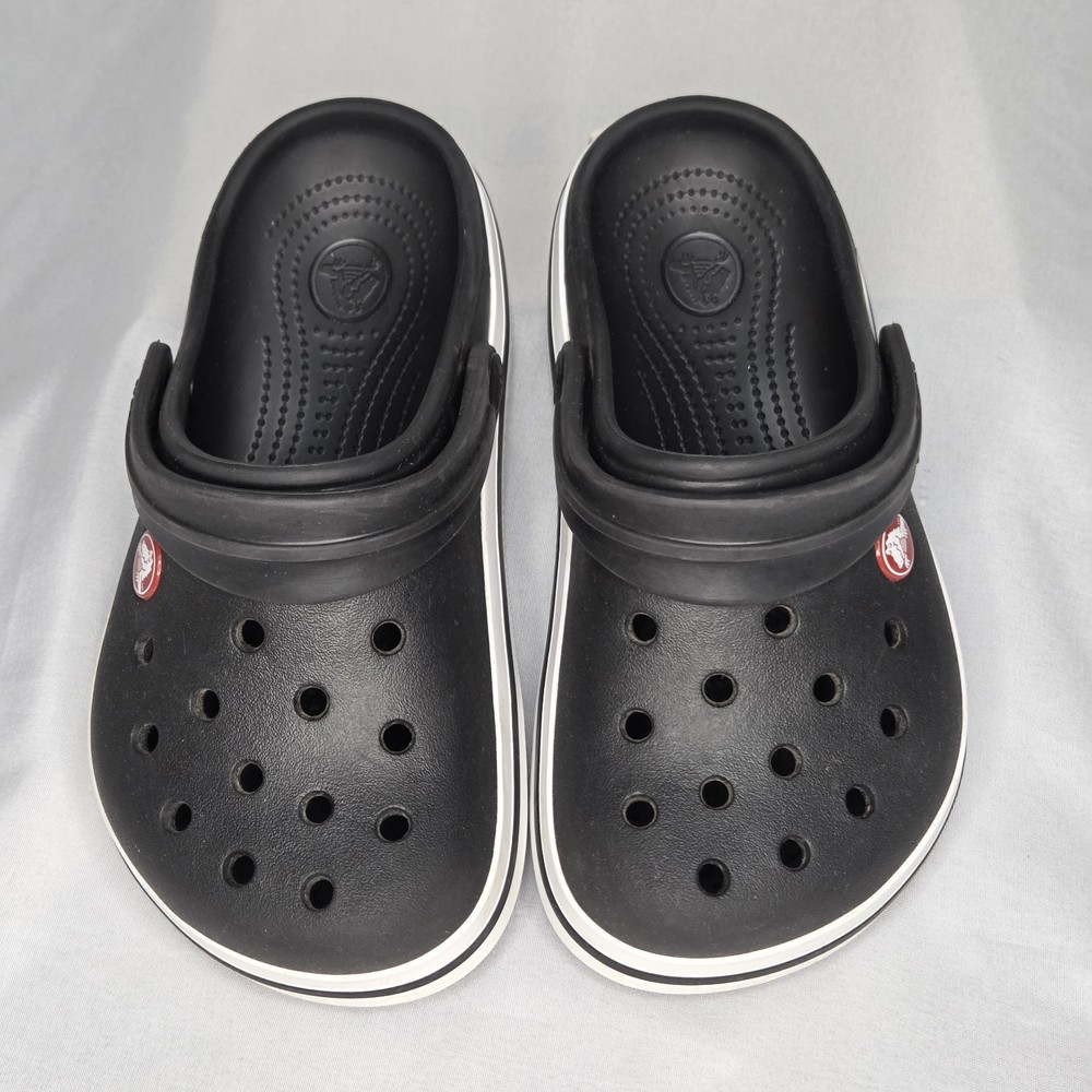 Crocs Crocband Iconic Comfort Clogs Slip on Sandals Youth 7/8 J 1 Black EUC