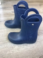 CROCS Handle It Rain Boots Child KIds Sz J3 Navy Blue Rubber Pull On Waterproof