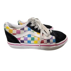 Vans Old Skool Rainbow Checkerboard Black Suede Low Top Sneakers Kids Size 3.0
