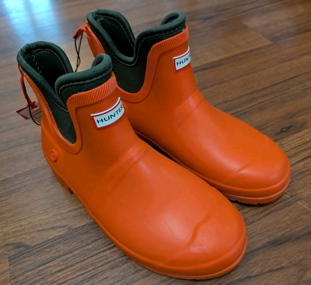 Hunter for Target Orange and Forest Green Lined Rain Boots Kids Size 5